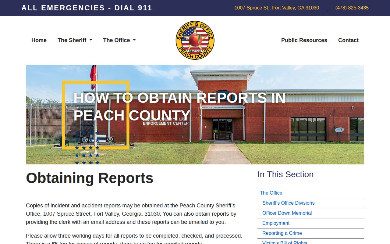 Peach County Sheriff release record request information