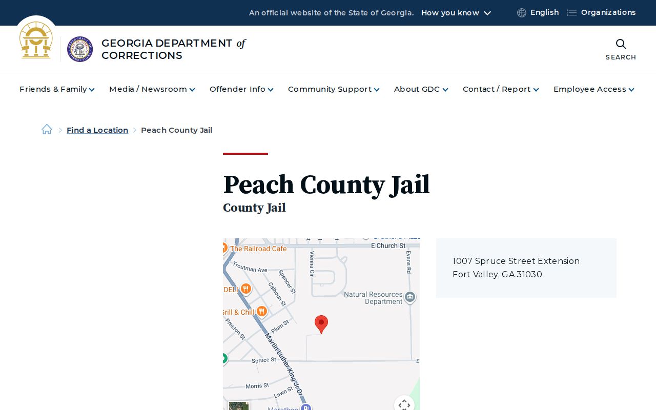 GDC directory listing for Peach County Jail release contact