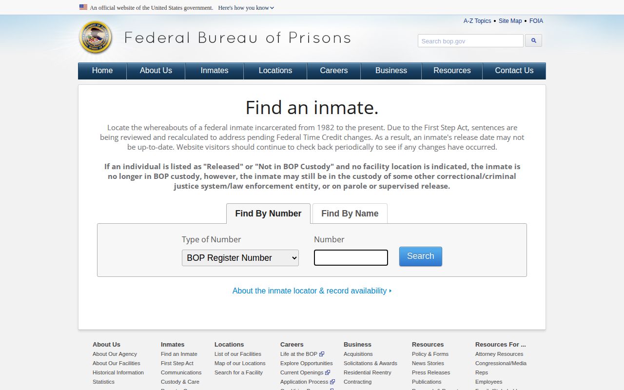 BOP federal inmate release locator for Peach County cases