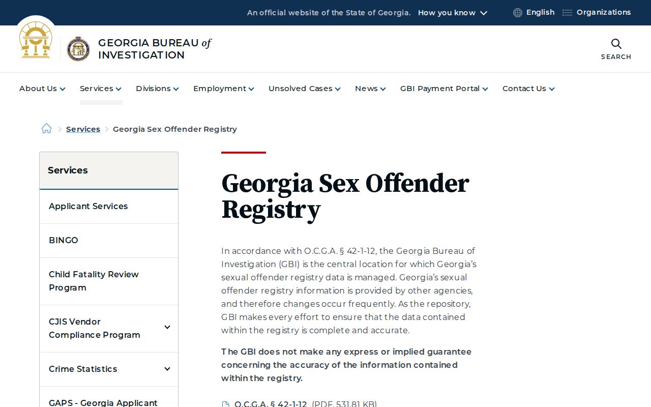 Georgia registry photo source for qualifying Peach County released persons