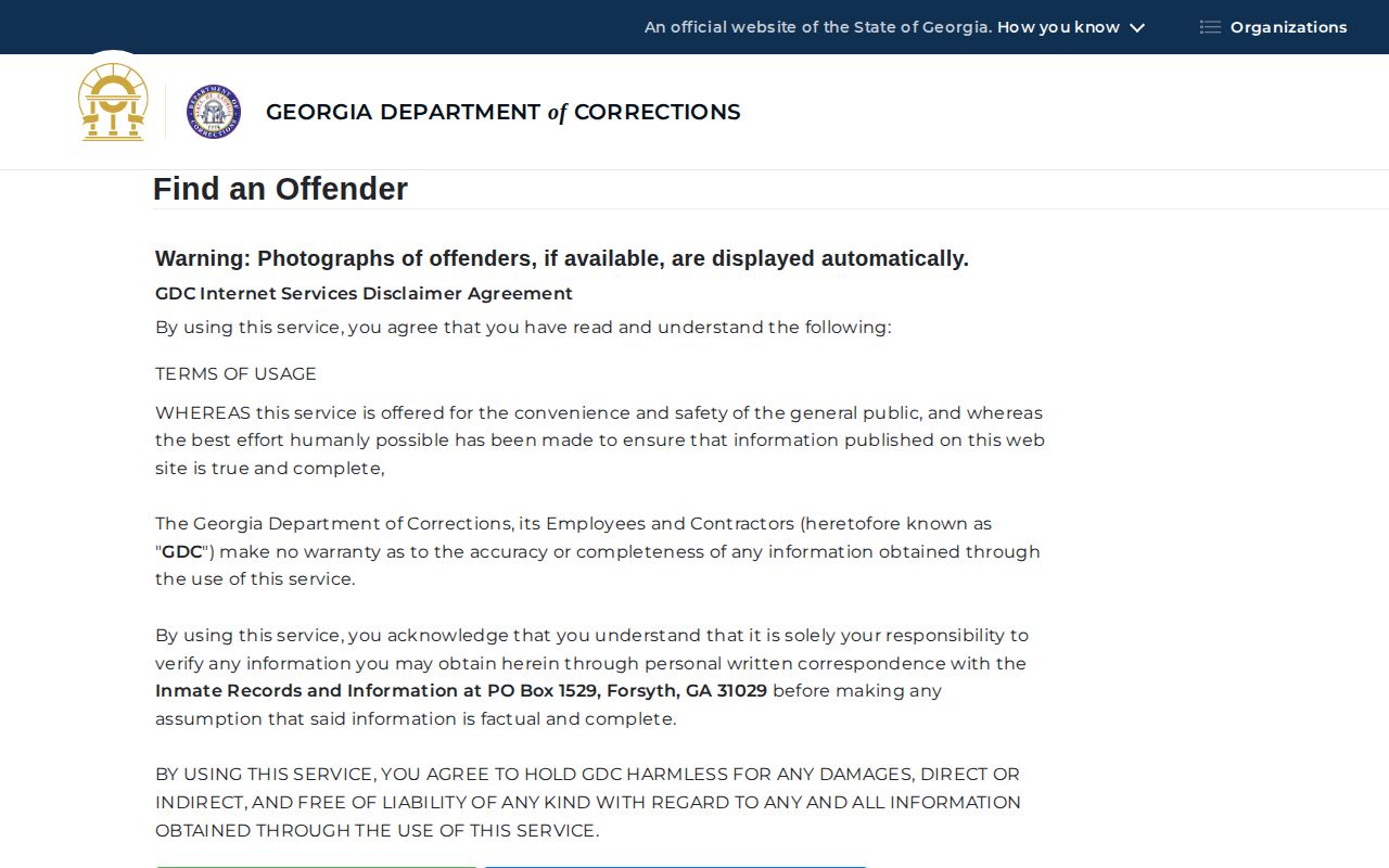 Georgia offender search for Peach County released inmates