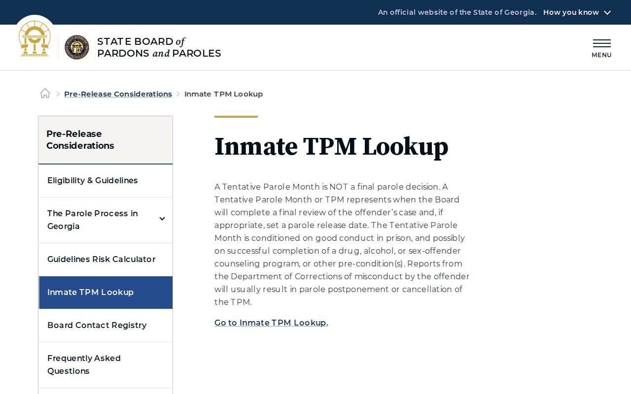 Georgia TPM lookup explanation for Peach County projected release dates