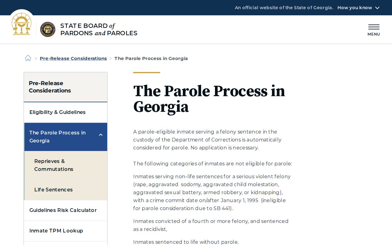 Georgia parole process for Peach County state inmates
